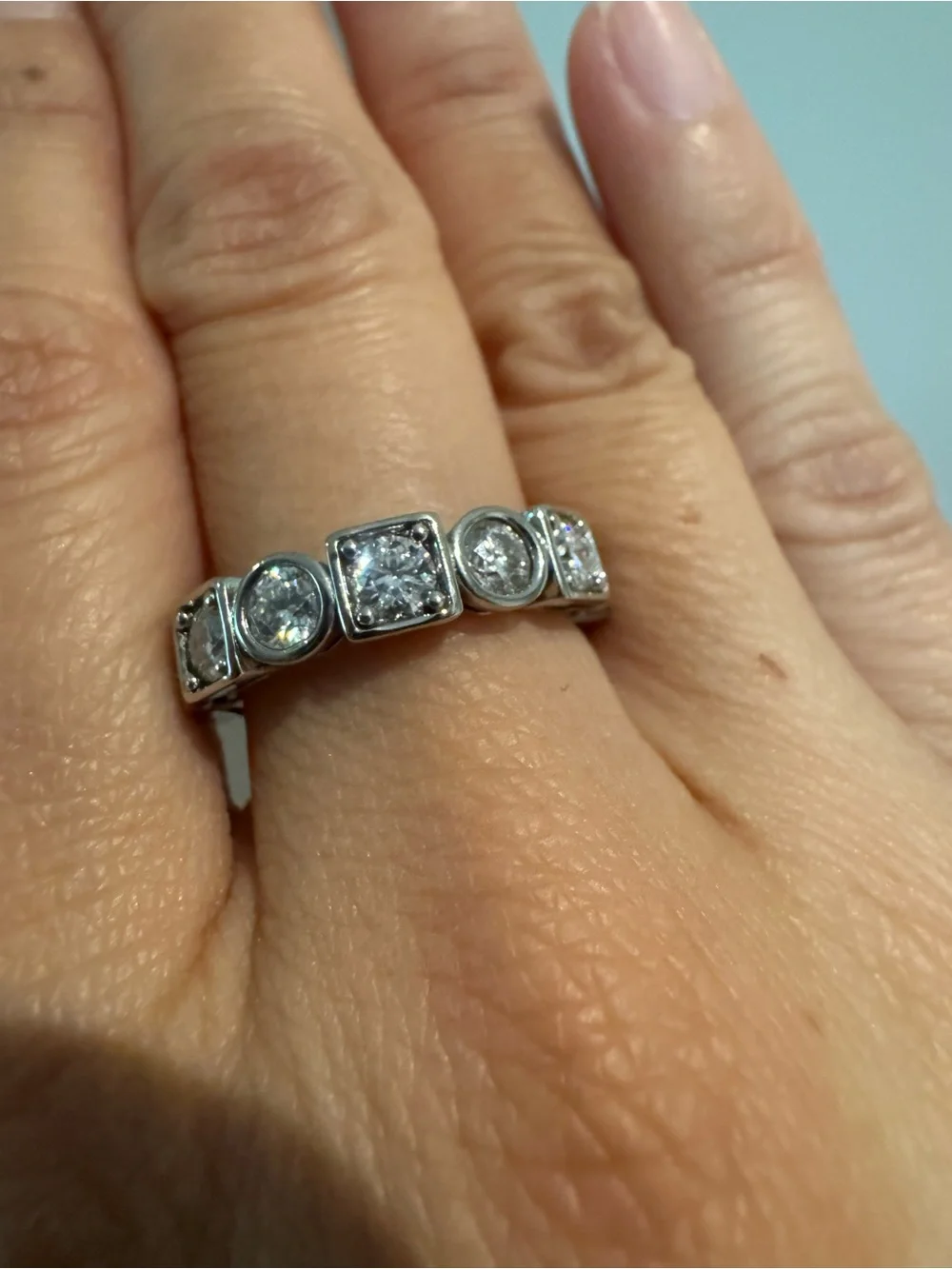 Moissanite Eternity Ring, S925 Sterling Silver Wedding Band, size 5.5